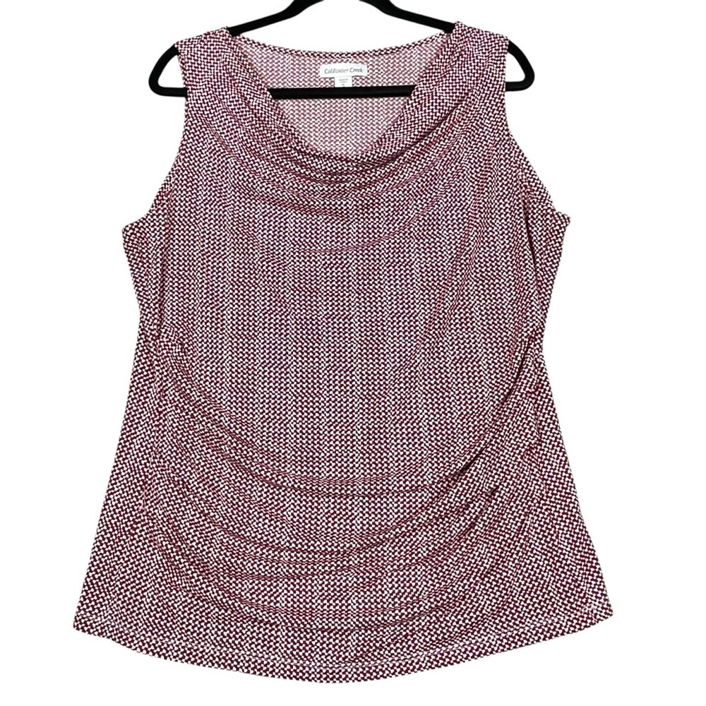 Coldwater Creek Red White Houndstooth Print Sleeveless Stylish Top - Sz XL/16